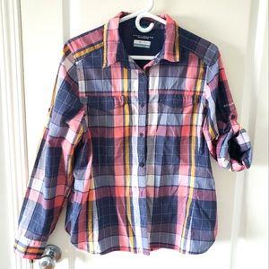 COLUMBIA UV Protection Hiking Button Down Plaid Shirt XL